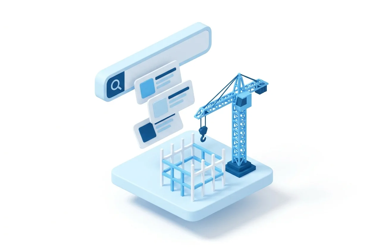 Illustration isométrique du guide : Google Ads pour la construction : ce qu’il faut savoir